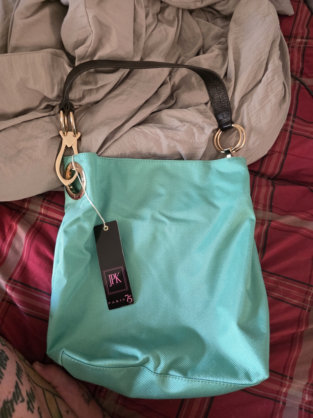 Mint Green Tote Shoulder Bag with Black Strap